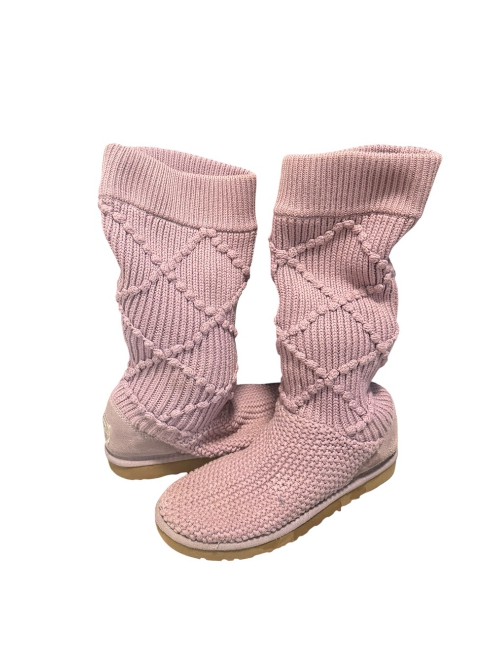 UGG Australia F3009K Pink Crochet Knit Tall Boots Women’s 10 Y2K Boho